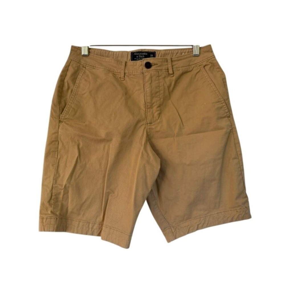 Abercrombie & Fitch Mens Khaki Tan Chino Shorts Size 28 Cotton Twill Flat Front